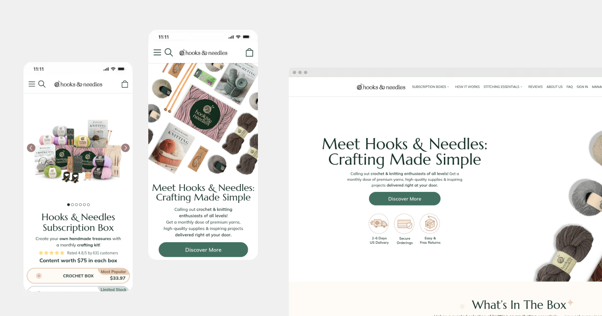 Mobile and desktop experiences for Hooks & Needles